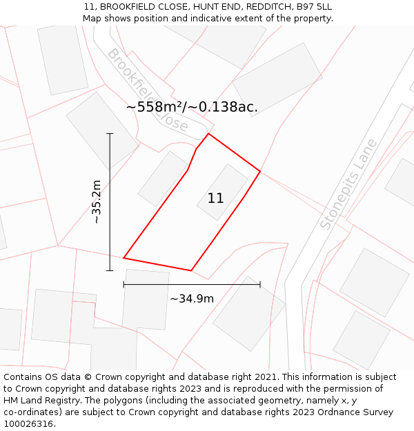 11, BROOKFIELD CLOSE, HUNT END, REDDITCH, B97 5LL: Plot and title map