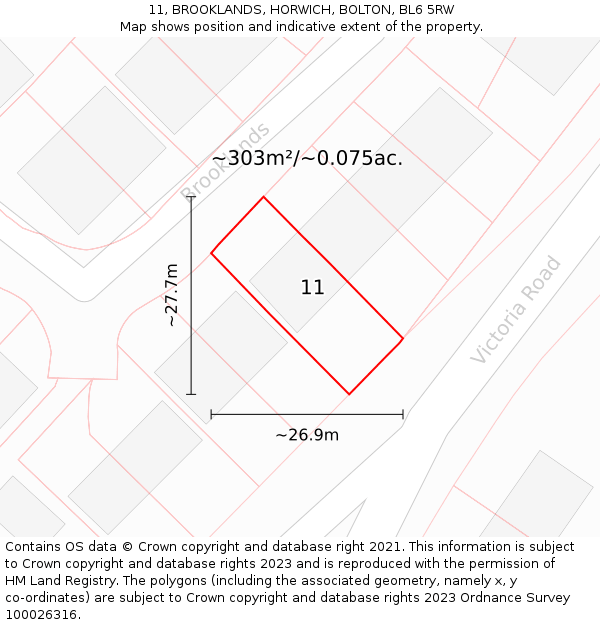 11, BROOKLANDS, HORWICH, BOLTON, BL6 5RW: Plot and title map