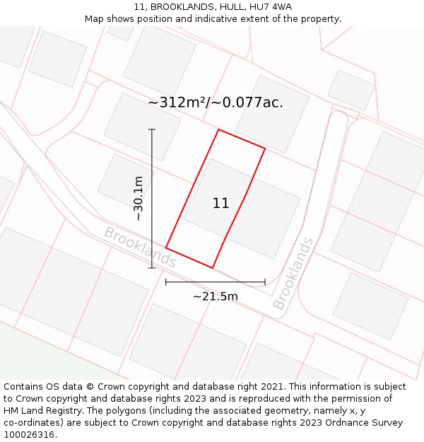 11, BROOKLANDS, HULL, HU7 4WA: Plot and title map