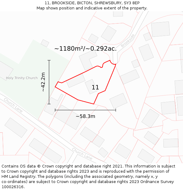 11, BROOKSIDE, BICTON, SHREWSBURY, SY3 8EP: Plot and title map