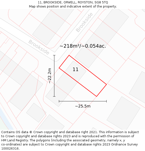 11, BROOKSIDE, ORWELL, ROYSTON, SG8 5TQ: Plot and title map