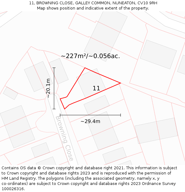 11, BROWNING CLOSE, GALLEY COMMON, NUNEATON, CV10 9RH: Plot and title map