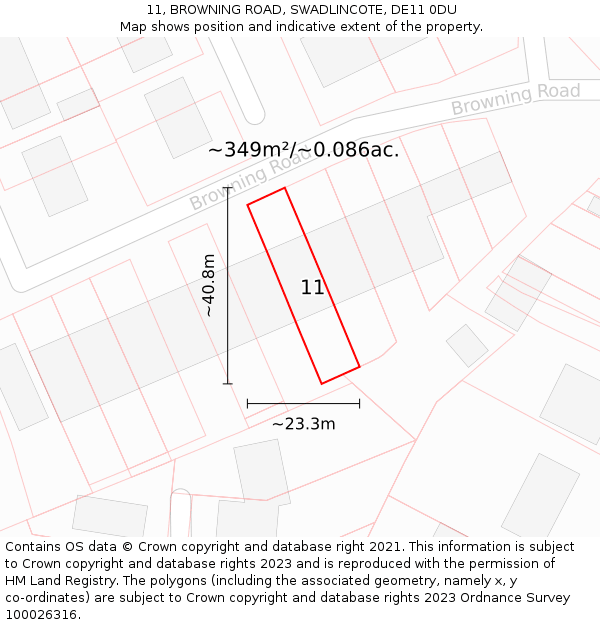 11, BROWNING ROAD, SWADLINCOTE, DE11 0DU: Plot and title map
