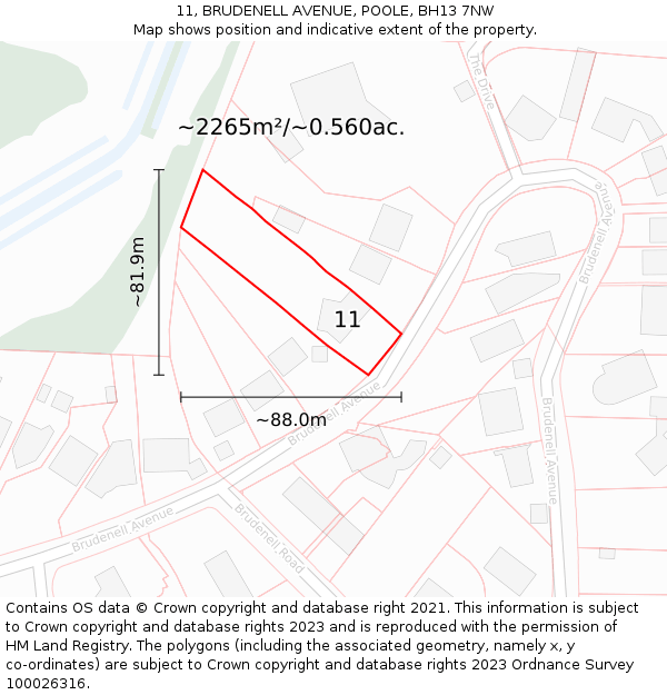 11, BRUDENELL AVENUE, POOLE, BH13 7NW: Plot and title map