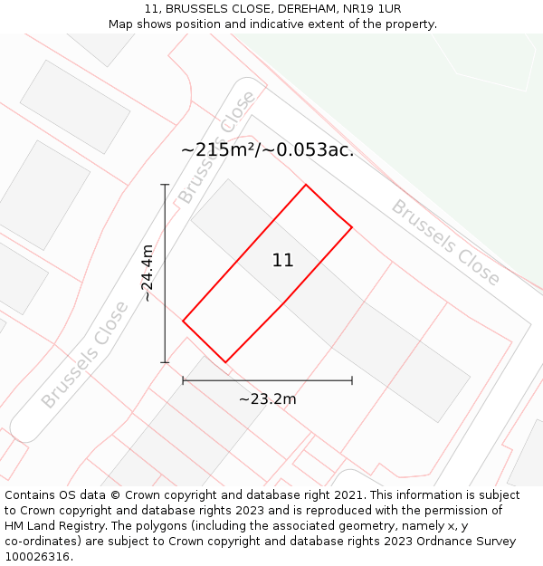 11, BRUSSELS CLOSE, DEREHAM, NR19 1UR: Plot and title map