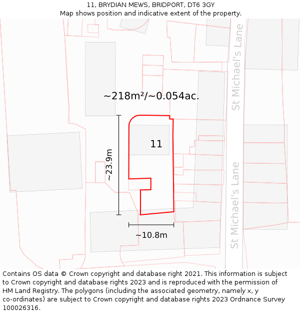 11, BRYDIAN MEWS, BRIDPORT, DT6 3GY: Plot and title map