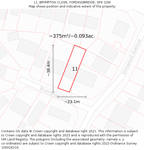 11, BRYMPTON CLOSE, FORDINGBRIDGE, SP6 1DW: Plot and title map