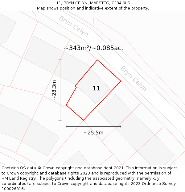 11, BRYN CELYN, MAESTEG, CF34 9LS: Plot and title map