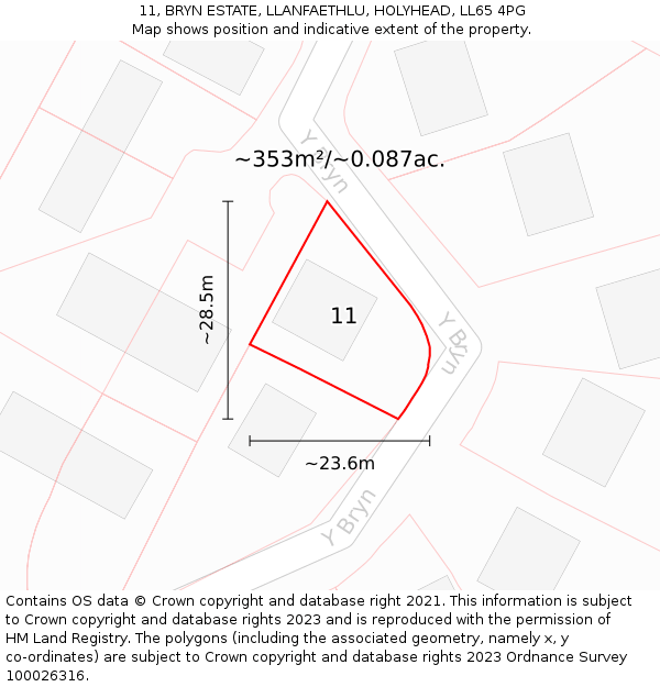 11, BRYN ESTATE, LLANFAETHLU, HOLYHEAD, LL65 4PG: Plot and title map