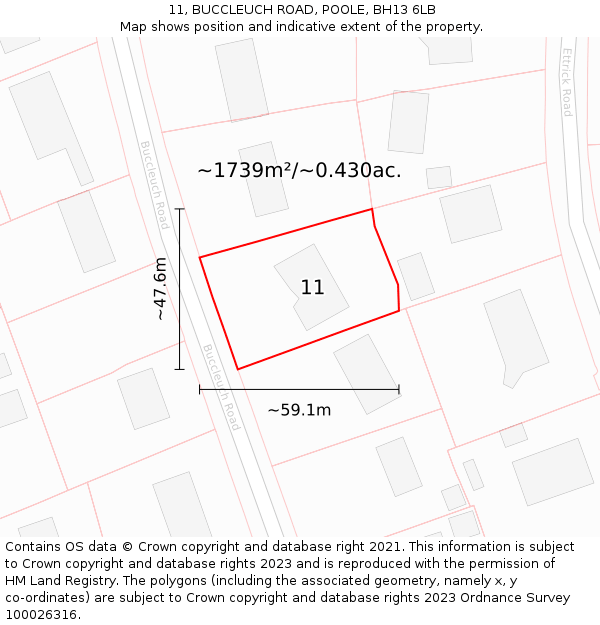 11, BUCCLEUCH ROAD, POOLE, BH13 6LB: Plot and title map