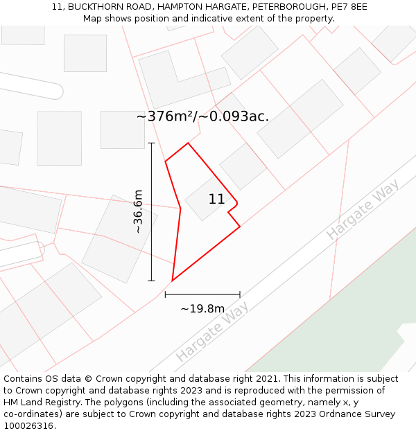 11, BUCKTHORN ROAD, HAMPTON HARGATE, PETERBOROUGH, PE7 8EE: Plot and title map