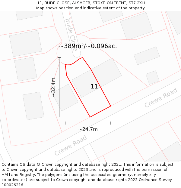 11, BUDE CLOSE, ALSAGER, STOKE-ON-TRENT, ST7 2XH: Plot and title map