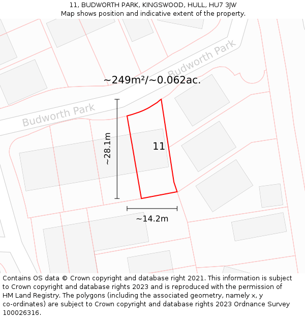 11, BUDWORTH PARK, KINGSWOOD, HULL, HU7 3JW: Plot and title map