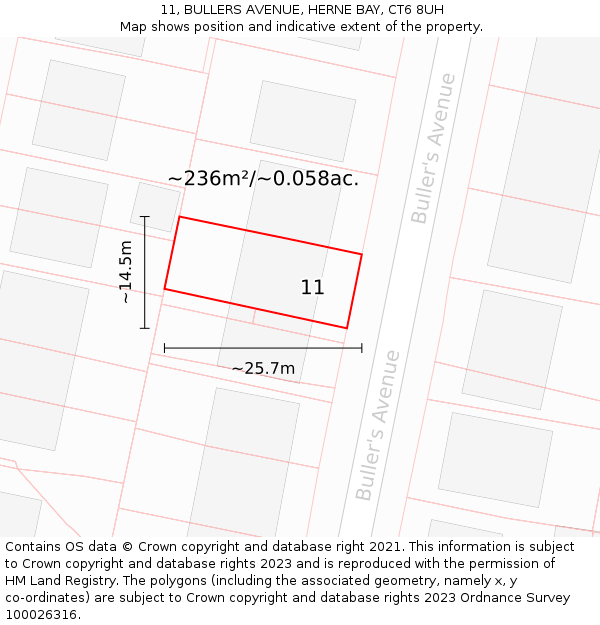11, BULLERS AVENUE, HERNE BAY, CT6 8UH: Plot and title map
