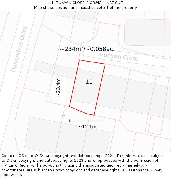 11, BUNYAN CLOSE, NORWICH, NR7 0UZ: Plot and title map