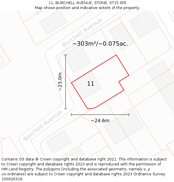 11, BURCHELL AVENUE, STONE, ST15 0FE: Plot and title map