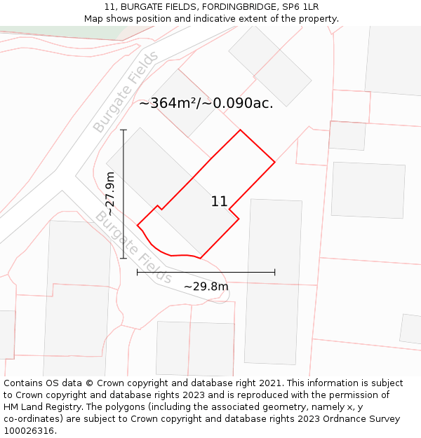 11, BURGATE FIELDS, FORDINGBRIDGE, SP6 1LR: Plot and title map