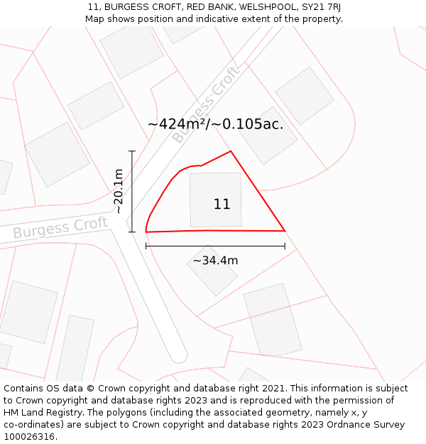 11, BURGESS CROFT, RED BANK, WELSHPOOL, SY21 7RJ: Plot and title map