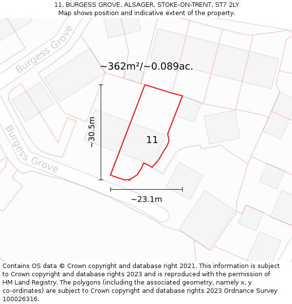 11, BURGESS GROVE, ALSAGER, STOKE-ON-TRENT, ST7 2LY: Plot and title map
