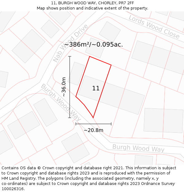 11, BURGH WOOD WAY, CHORLEY, PR7 2FF: Plot and title map