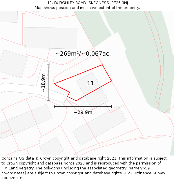 11, BURGHLEY ROAD, SKEGNESS, PE25 3NJ: Plot and title map