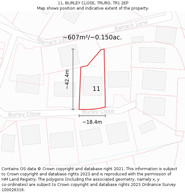 11, BURLEY CLOSE, TRURO, TR1 2EP: Plot and title map