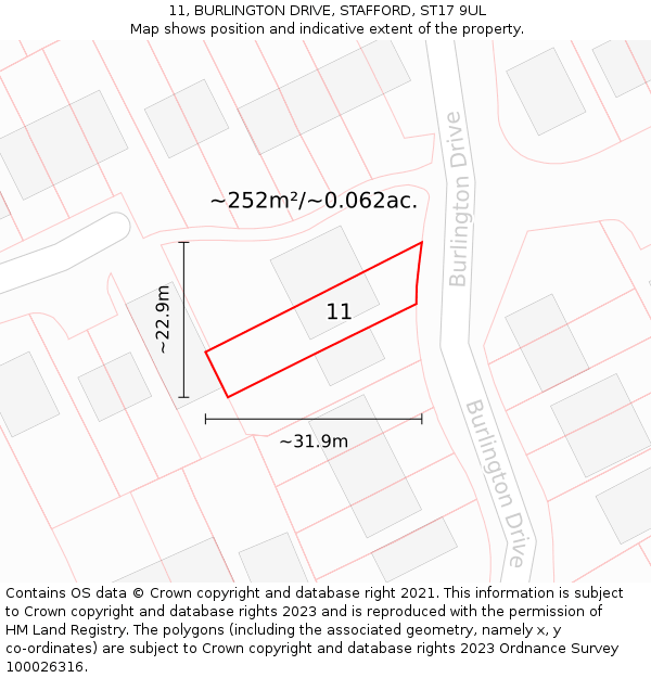 11, BURLINGTON DRIVE, STAFFORD, ST17 9UL: Plot and title map