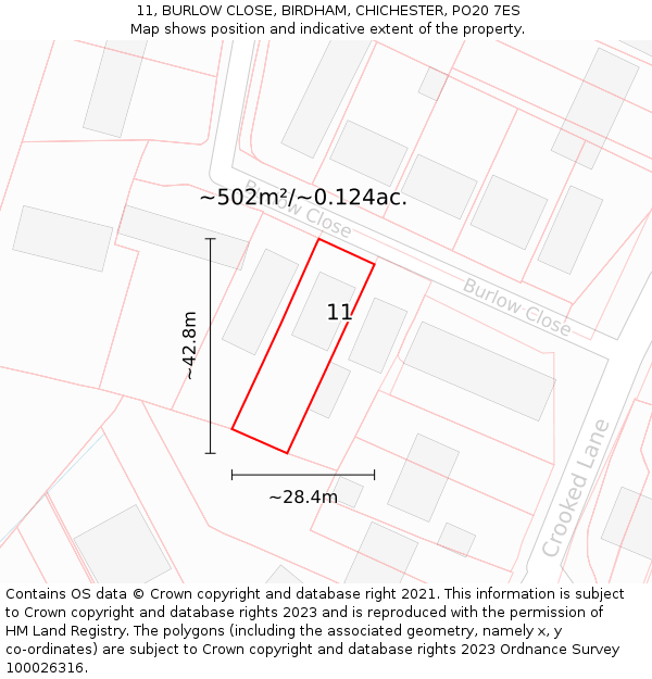 11, BURLOW CLOSE, BIRDHAM, CHICHESTER, PO20 7ES: Plot and title map