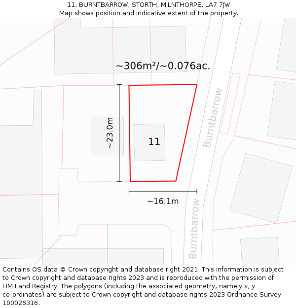 11, BURNTBARROW, STORTH, MILNTHORPE, LA7 7JW: Plot and title map