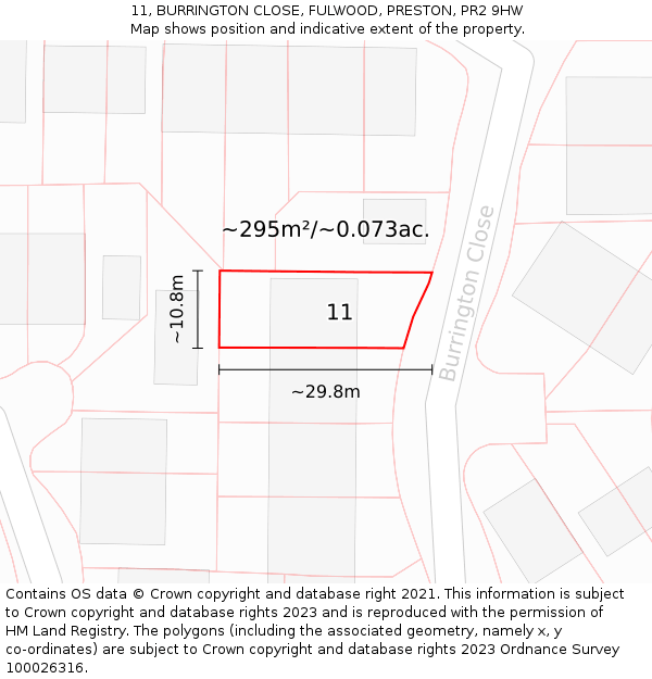 11, BURRINGTON CLOSE, FULWOOD, PRESTON, PR2 9HW: Plot and title map