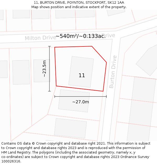 11, BURTON DRIVE, POYNTON, STOCKPORT, SK12 1AA: Plot and title map