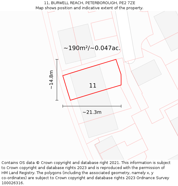 11, BURWELL REACH, PETERBOROUGH, PE2 7ZE: Plot and title map