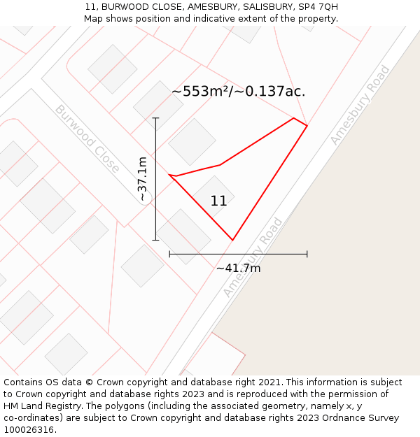 11, BURWOOD CLOSE, AMESBURY, SALISBURY, SP4 7QH: Plot and title map