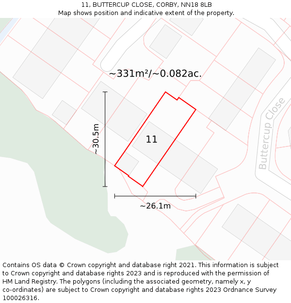 11, BUTTERCUP CLOSE, CORBY, NN18 8LB: Plot and title map