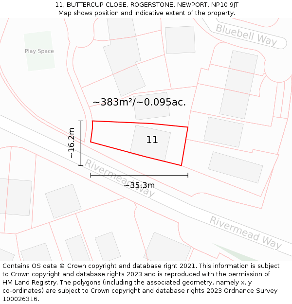 11, BUTTERCUP CLOSE, ROGERSTONE, NEWPORT, NP10 9JT: Plot and title map
