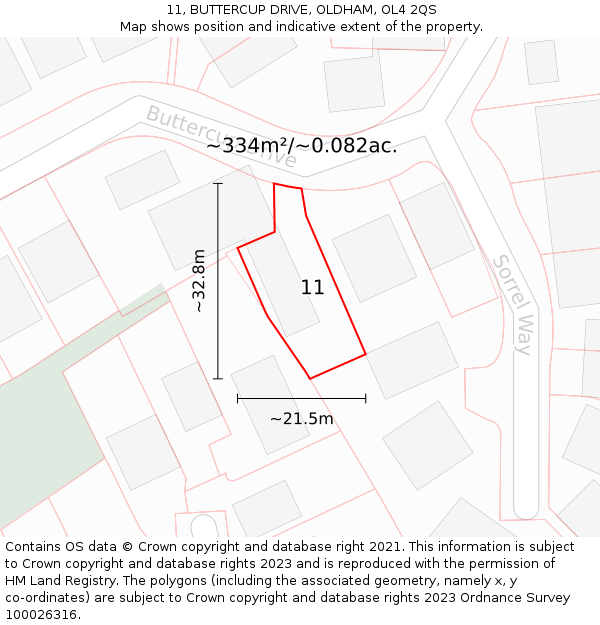 11, BUTTERCUP DRIVE, OLDHAM, OL4 2QS: Plot and title map