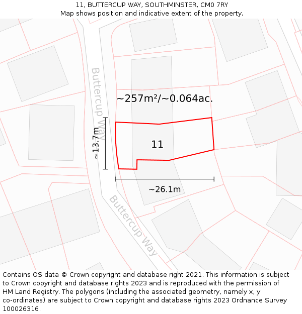 11, BUTTERCUP WAY, SOUTHMINSTER, CM0 7RY: Plot and title map