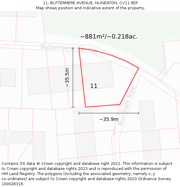 11, BUTTERMERE AVENUE, NUNEATON, CV11 6EP: Plot and title map