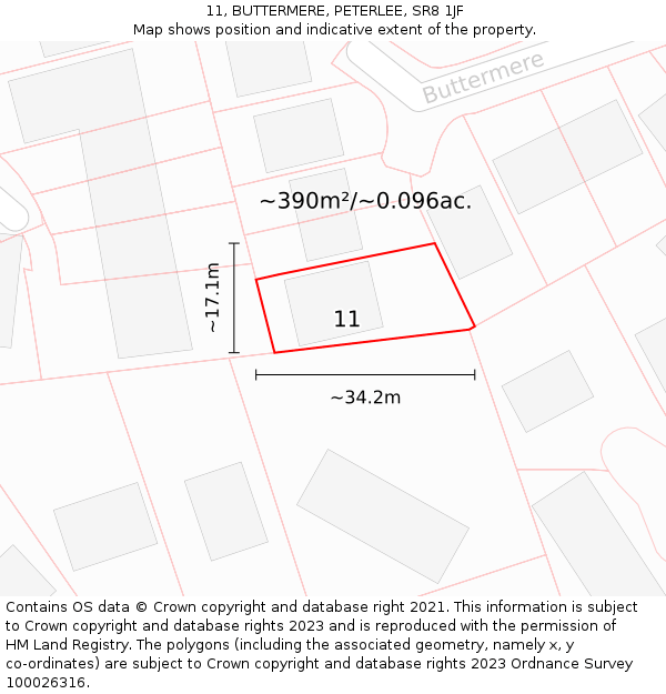 11, BUTTERMERE, PETERLEE, SR8 1JF: Plot and title map