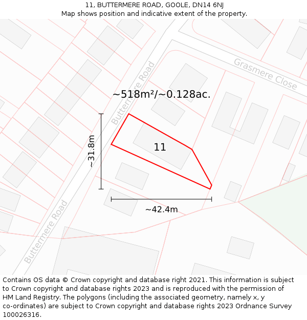 11, BUTTERMERE ROAD, GOOLE, DN14 6NJ: Plot and title map