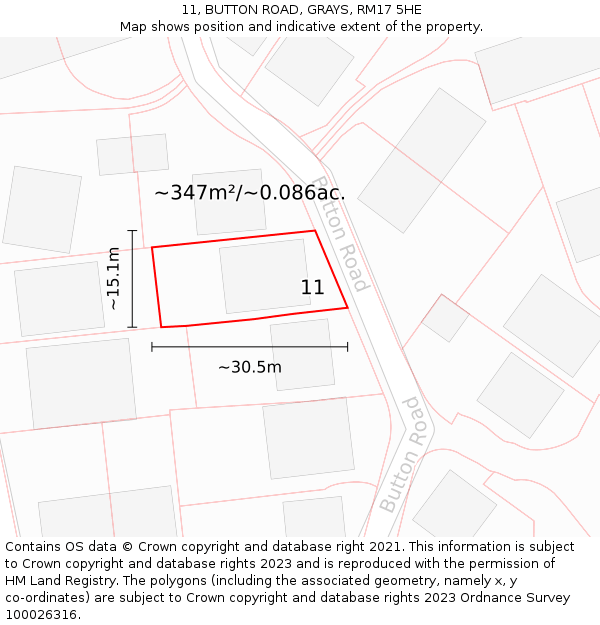 11, BUTTON ROAD, GRAYS, RM17 5HE: Plot and title map