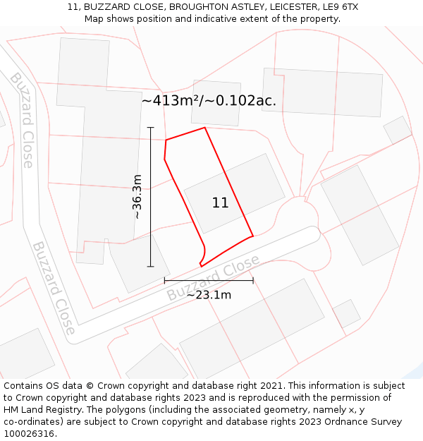 11, BUZZARD CLOSE, BROUGHTON ASTLEY, LEICESTER, LE9 6TX: Plot and title map