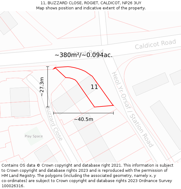 11, BUZZARD CLOSE, ROGIET, CALDICOT, NP26 3UY: Plot and title map