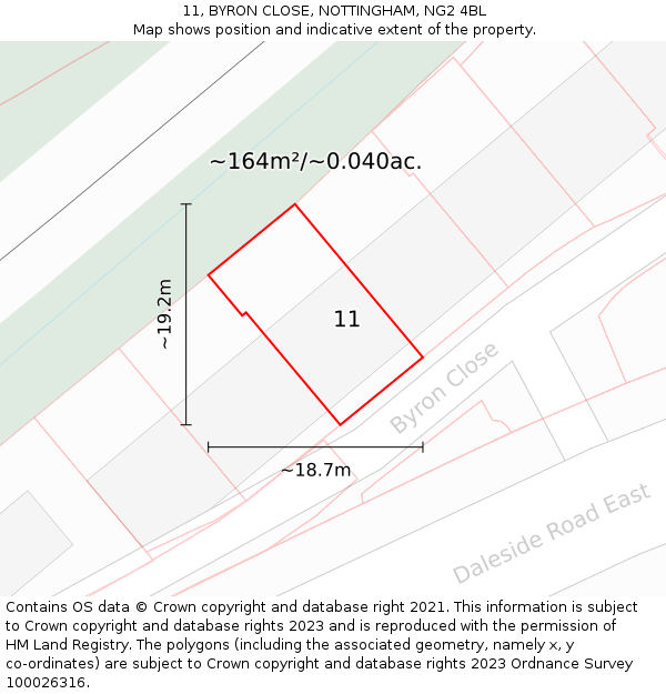 11, BYRON CLOSE, NOTTINGHAM, NG2 4BL: Plot and title map