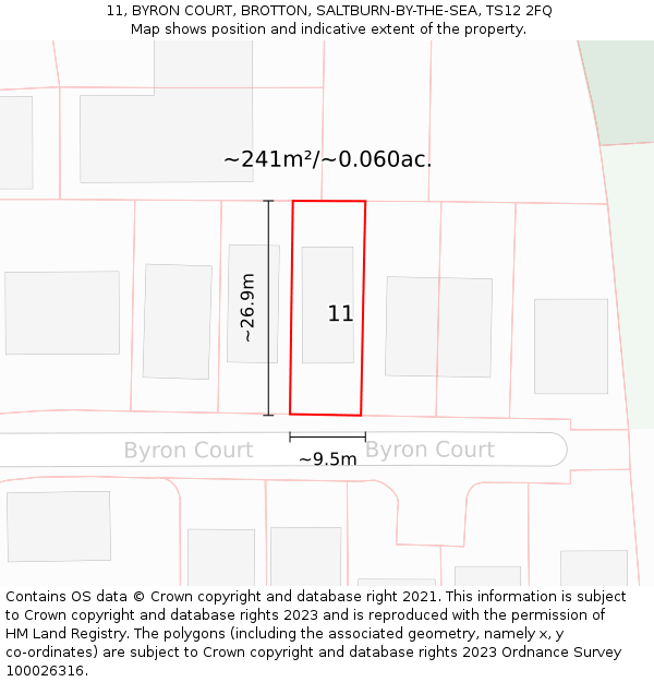 11, BYRON COURT, BROTTON, SALTBURN-BY-THE-SEA, TS12 2FQ: Plot and title map