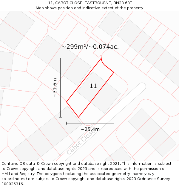 11, CABOT CLOSE, EASTBOURNE, BN23 6RT: Plot and title map