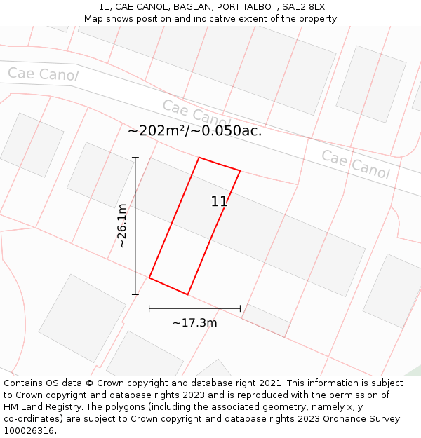 11, CAE CANOL, BAGLAN, PORT TALBOT, SA12 8LX: Plot and title map
