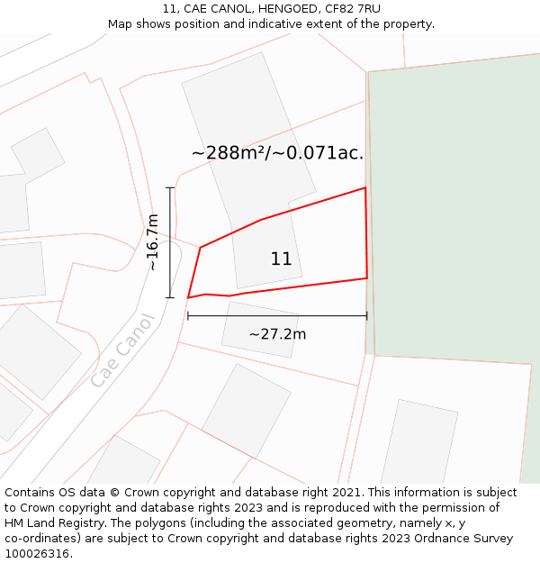 11, CAE CANOL, HENGOED, CF82 7RU: Plot and title map