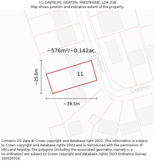 11, CAEFELYN, NORTON, PRESTEIGNE, LD8 2UB: Plot and title map