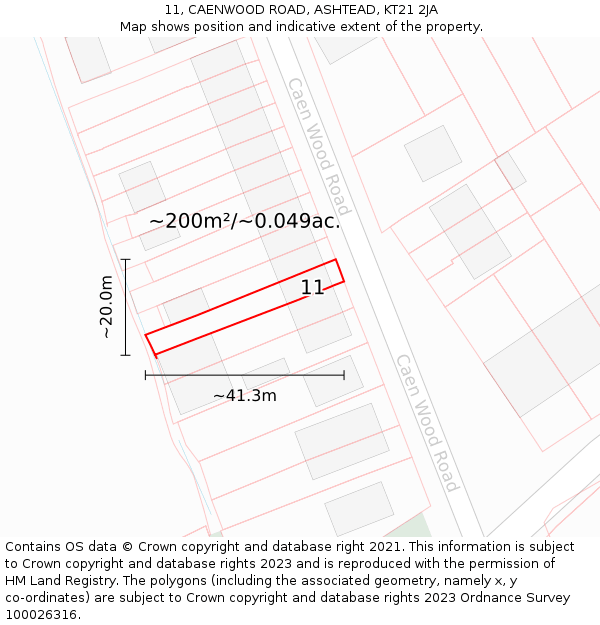 11, CAENWOOD ROAD, ASHTEAD, KT21 2JA: Plot and title map